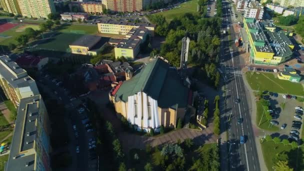 Church Lubin Kosciol Marii Kolbego Aerial View Poland High Quality — Stock Video
