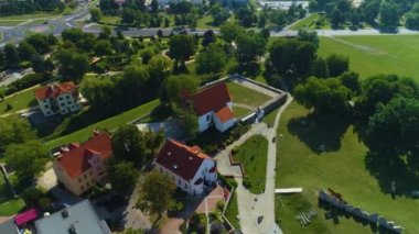Church Hill Şatosu Lubin Kosciol Wzgorze Hava Manzarası Polonya. Yüksek kalite 4k görüntü