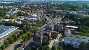 Ostrow Wielkopolski 'nin güzel Panorama' sı Krajobraz Hava Manzarası Polonya. Yüksek kalite 4k görüntü