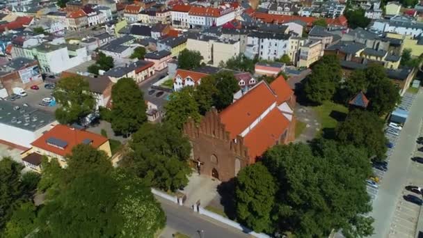 Kościół Centrum Starego Miasta Inowrocław Kosciol Mikolaja Aerial View Poland — Wideo stockowe