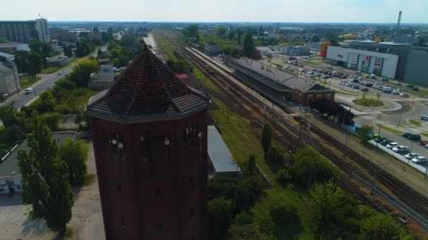 Torre Água Histórica Kalisz Wieza Cisnien Vista Aérea Polónia Imagens — Vídeo de Stock
