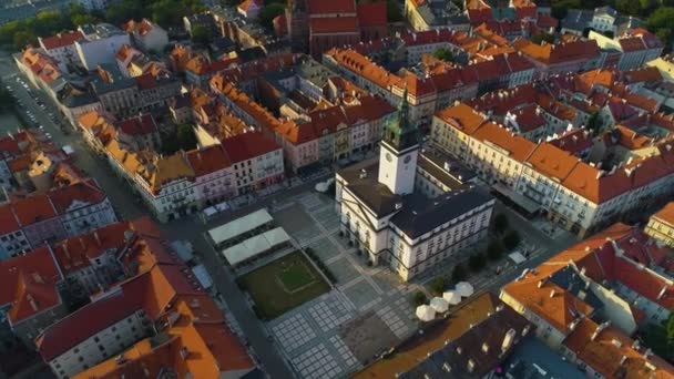 Eski Kent Pazarı Kalisz Ratusz Miasto Rynek Hava Görüntüsü Polonya — Stok video