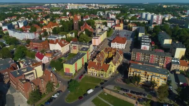 Κέντρο Αγοράς Ιστορικό Μουσείο Lubin Ratusz Aerial View Πολωνία Υψηλής — Αρχείο Βίντεο