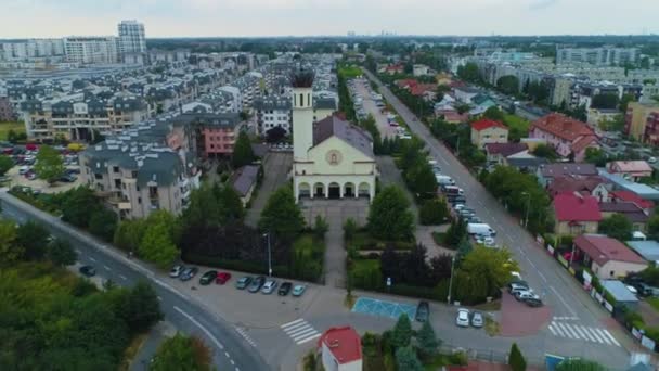 stock video Church Piaseczno Kosciol Matki Bozej Aerial View Poland. High quality 4k footage