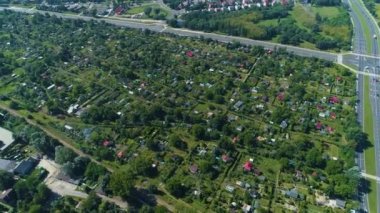 Tahsis Bahçeleri Lubin Ogrodki Dzialkowe Hava Görüntüsü Polonya. Yüksek kalite 4k görüntü