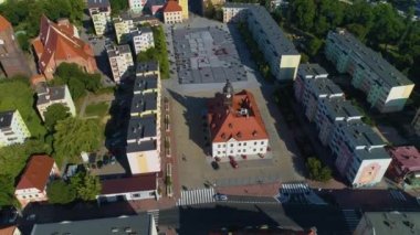 Pazar Merkezi Tarih Müzesi Lubin Ratusz Hava Görüntüsü Polonya. Yüksek kalite 4k görüntü