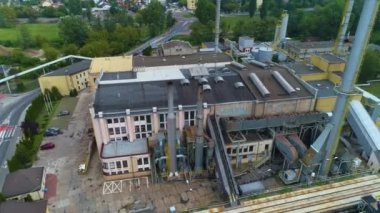 Pruszkow 'daki Isı ve Elektrik Santrali Elektrocieplownia Hava Görüntüsü Polonya. Yüksek kalite 4k görüntü