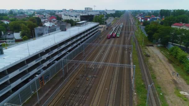 Treni Stazione Ferroviaria Pruszkow Dworzec Kolejowy Veduta Aerea Polonia Filmati — Video Stock