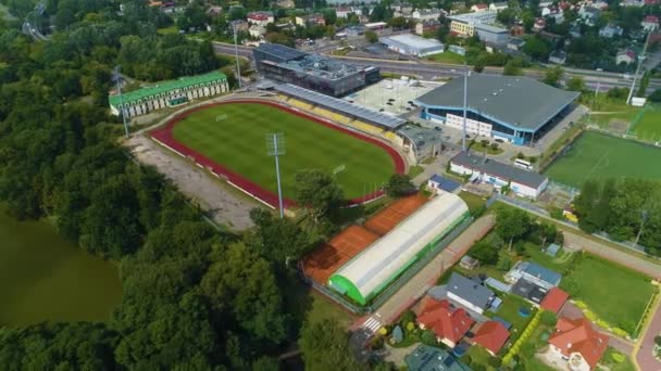 Stadion Znicz Pruszkow Stadion Luchtfoto Polen Hoge Kwaliteit Beeldmateriaal — Stockvideo