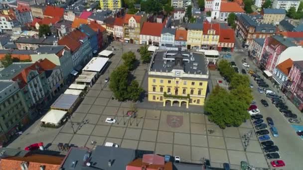 Old Town Market Ostrow Wielkopolski Ratusz Rynek Aerial View Polen — Stockvideo