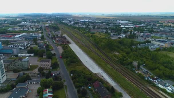 Železniční Koleje Kalisz Tory Kolejowe Aerial View Polsko Vysoce Kvalitní — Stock video