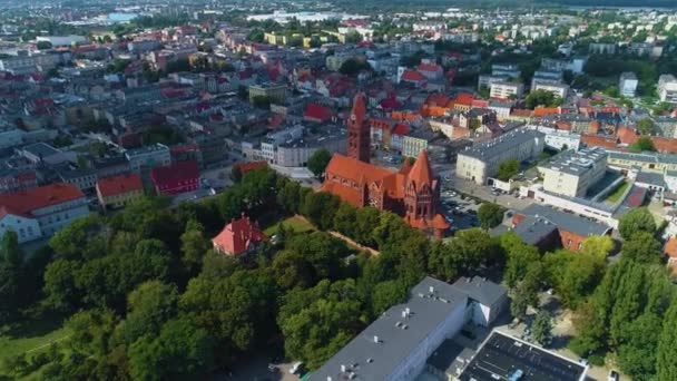 Ostrow Wielkopolski Deki Güzel Katedral Katedra Hava Manzarası Polonya Yüksek — Stok video
