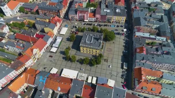 Old Town Market Ostrow Wielkopolski Ratusz Rynek Aerial View Poland — Stock Video