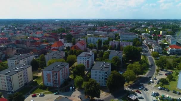 Piękna Panorama Osiedle Ostrów Wielkopolski Krajobraz Widok Lotu Ptaka Polska — Wideo stockowe