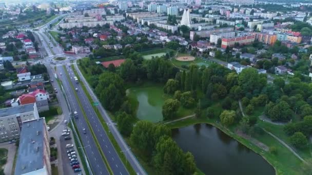 Vackra Dammar Park Przyjazni Kalisz Stawy Antenn View Poland Högkvalitativ — Stockvideo