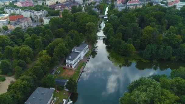 Marina River Prosna Kalisz Przystan Flygfoto Polen Högkvalitativ Film — Stockvideo