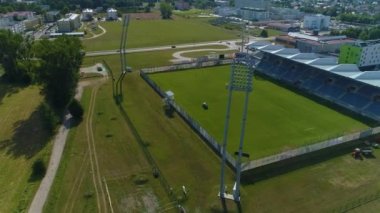Pogon Stadyumu Siedlce Stadyumu Hava Görüntüsü Polonya. Yüksek kalite 4k görüntü