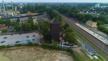 Pruszkow Tren İstasyonu Dworzec Kolejowy Hava Görüntülü Polonya. Yüksek kalite 4k görüntü