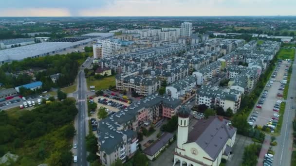 Biserica Panorama Piaseczno Kosciol Matki Bozej Aerial View Poland Imagini — Videoclip de stoc
