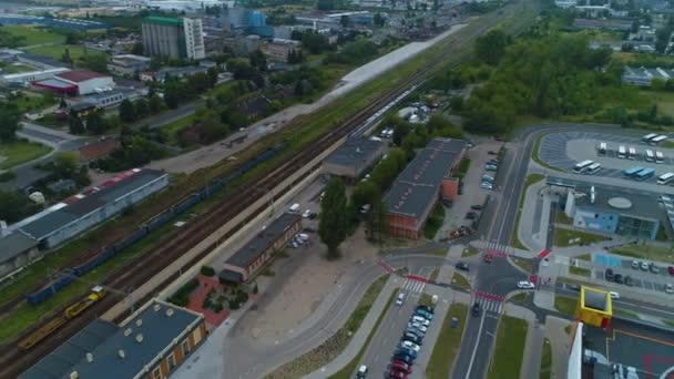 Järnvägsstationen Kalisz Stacja Kolejowa Flygfoto Polen Högkvalitativ Film — Stockvideo