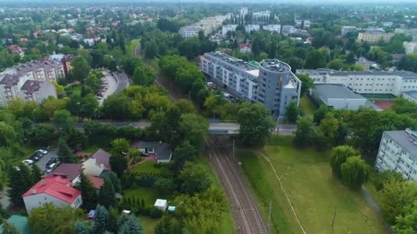 Footbridge Railway Tracks Pruszkow Kladka Tory Aerial View Poland Inglês — Vídeo de Stock