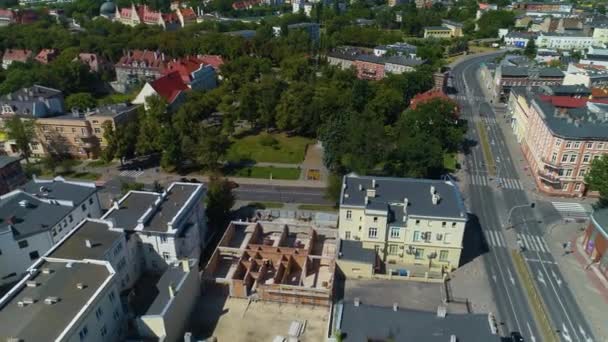Square Skwer Jana Pawla Inowroclaw Downtown Aerial View Polsko Vysoce — Stock video