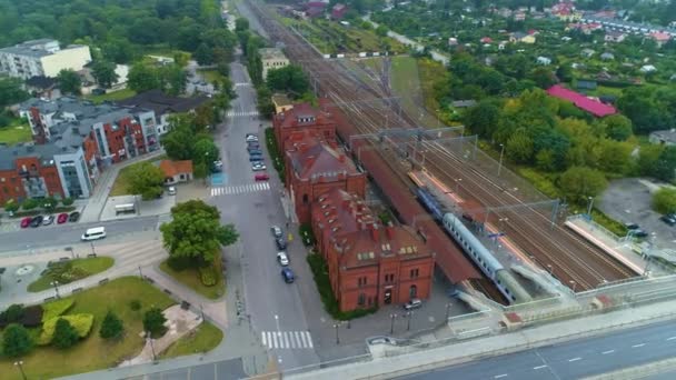 Železniční Stanice Skierniewice Dworzec Kolejowy Aerial View Polsko Vysoce Kvalitní — Stock video