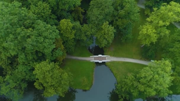 Bridge Park Downtown Skierniewice Mostek Staw Aerial View Lengyelország Kiváló — Stock videók