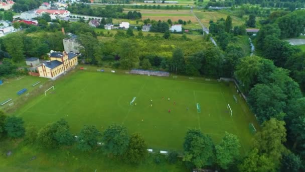 Panorama Voetbalveld Kalisz Boisko Aerial View Polen Hoge Kwaliteit Beeldmateriaal — Stockvideo