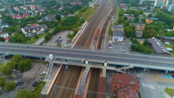 Stazione Ferroviaria Skierniewice Dworzec Kolejowy Wiadukt Veduta Aerea Polonia Filmati — Video Stock