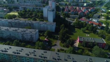 Güzel Peyzaj Konutları Lubin Krajobraz Havacılık Manzarası Polonya. Yüksek kalite 4k görüntü
