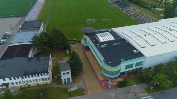 Unia Stadion Skierniewice Stadion Aerial View Polen Hoge Kwaliteit Beeldmateriaal — Stockvideo