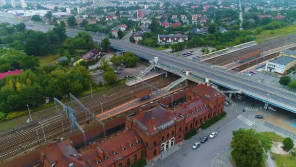 Estação Ferroviária Skierniewice Dworzec Kolejowy Wiadukt Aerial View Poland Imagens — Vídeo de Stock
