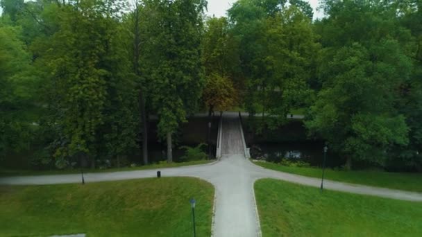 Bridge Park Downtown Skierniewice Mostek Palac Staw Vista Aérea Polonia — Vídeo de stock