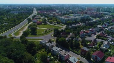 Panorama Kulübeleri Lubin Domy Krajobraz Hava Manzarası Polonya. Yüksek kalite 4k görüntü