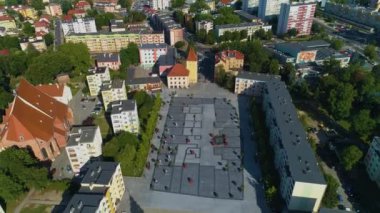 Pazar Merkezi Lubin Rynek Ratusz Hava Görüntüleme Polonya. Yüksek kalite 4k görüntü