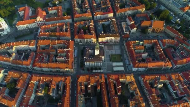 Mercado Cidade Velha Kalisz Ratusz Stare Miasto Rynek Aerial View — Vídeo de Stock
