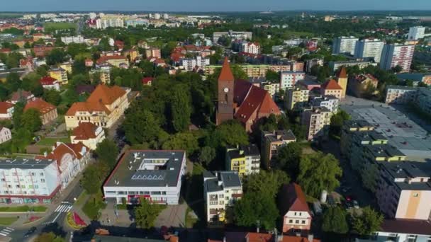 Centrum Kościelne Lubin Kosciol Aerial View Poland Wysokiej Jakości Materiał — Wideo stockowe