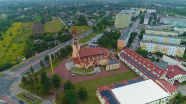 Panorama Kilisesi Skierniewice Kosciol Serca Jezusa Hava Görüntüsü Polonya. Yüksek kalite 4k görüntü
