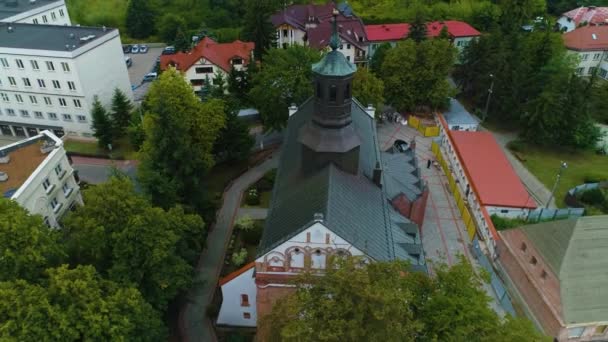 Εκκλησία Pilsudskiego Πλατεία Piaseczno Kosciol Centrum Aerial View Πολωνία Υψηλής — Αρχείο Βίντεο