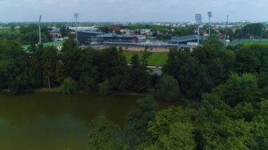Znicz Pruszkow Stadyumu hava manzaralı Polonya. Yüksek kalite 4k görüntü