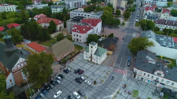 Plac Pilsudski Square Piaseczno Ratusz Centrum Aerial View Polsko Vysoce — Stock video