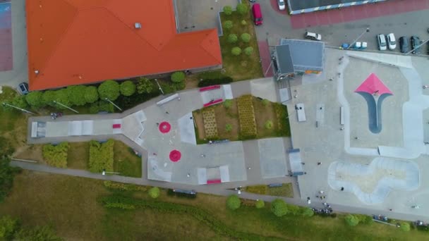 Top Modern Skatepark Piaseczno Aerial View Polsko Vysoce Kvalitní Záběry — Stock video