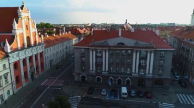 Eski şehir merkezi Kalisz Plac Jozefa Hava Manzarası Polonya. Yüksek kalite 4k görüntü