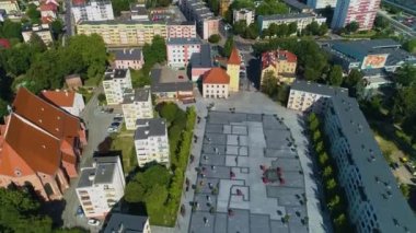 Pazar Merkezi Lubin Rynek Ratusz Hava Görüntüleme Polonya. Yüksek kalite 4k görüntü