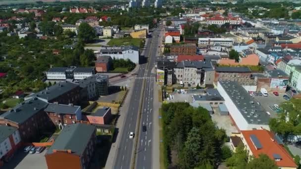 Staszica Street Downtown Inowroclaw Ulica Aerial View Poland Vysoce Kvalitní — Stock video