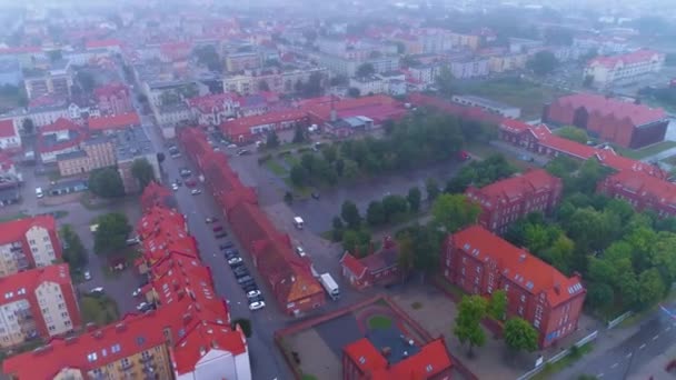 雾游行广场旧城麋鹿街Miasto Plac Defilad Aerial View波兰 高质量的4K镜头 — 图库视频影像