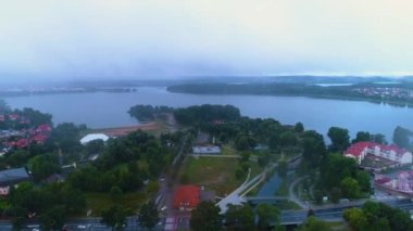 Elk Gölü Panorama Geyiği Jezioro Hava Görüntüsü Polonya. Yüksek kalite 4k görüntü