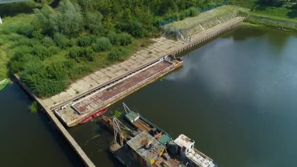 Old Boat Port River Narew Ostroleka Rzeka Luftaufnahme Polen Hochwertiges — Stockvideo