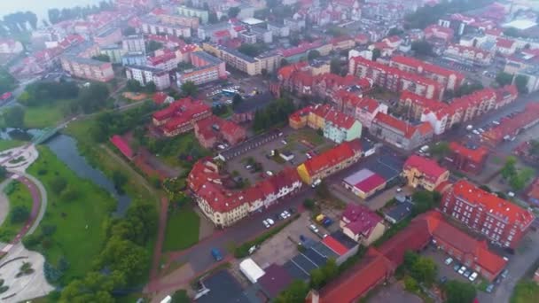 Mlha Centrum Staré Město Elk Stare Miasto Kamienice Aerial View — Stock video